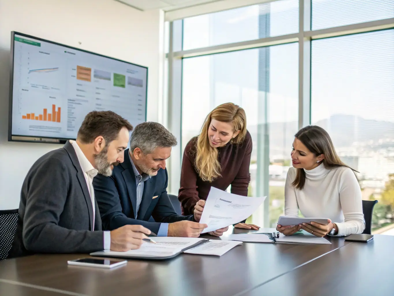 A professional public adjuster reviewing insurance documents with a concerned homeowner in a well-lit office setting, emphasizing trust and expertise.