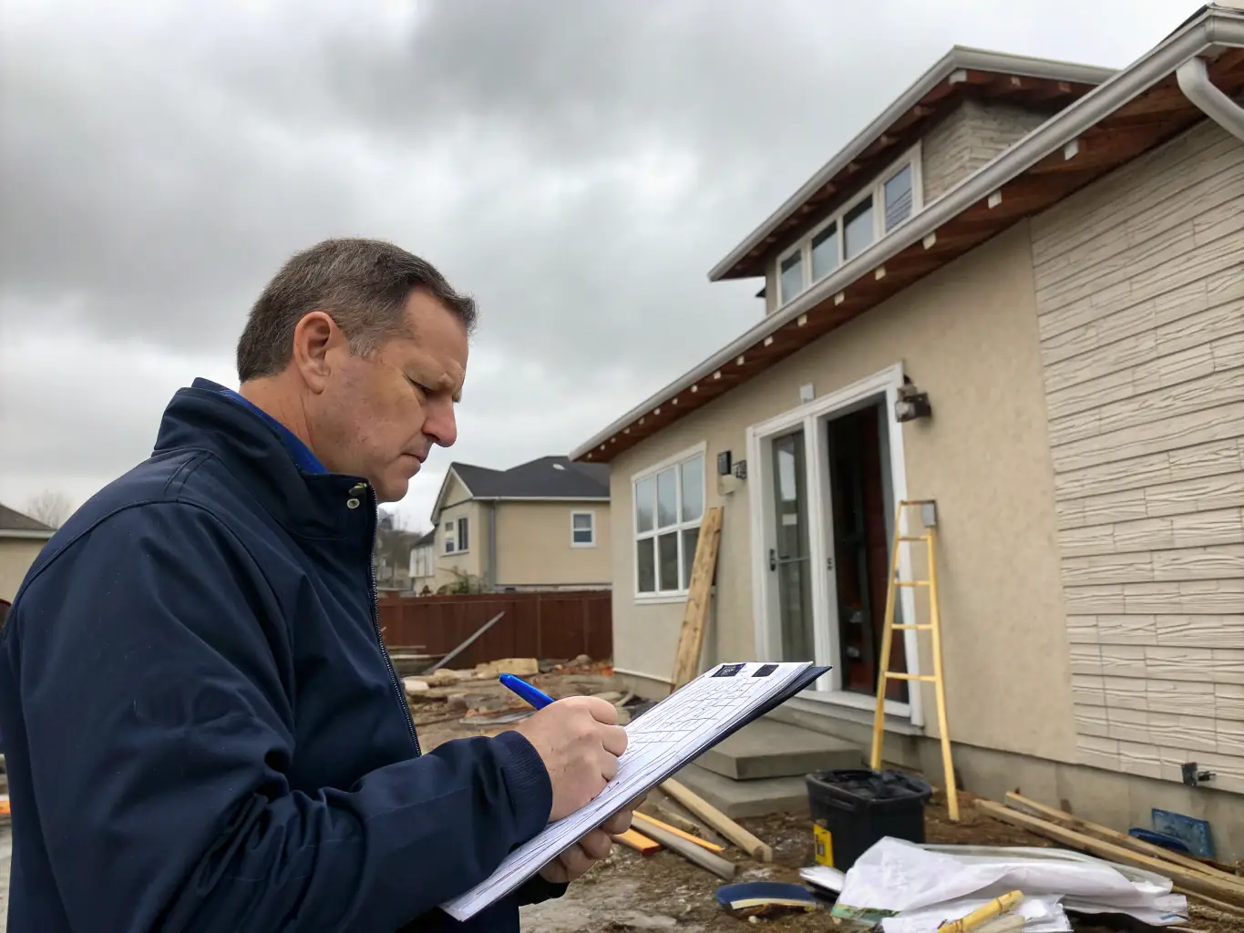 An appraiser meticulously inspecting a property with measurement tools and documentation, focusing on accuracy and attention to detail.